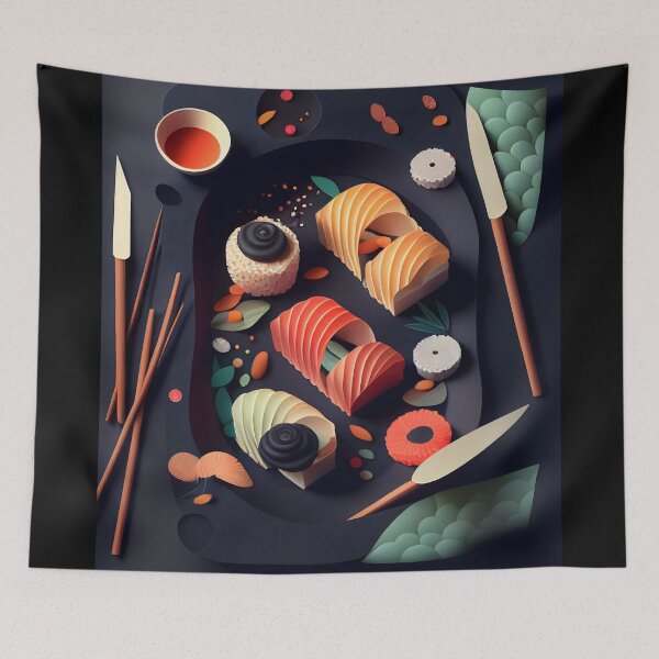 Item preview, Modern Minimalist Sushi Platter Dark Aesthetic Food Art designed and sold by ShadowAndSlate.
