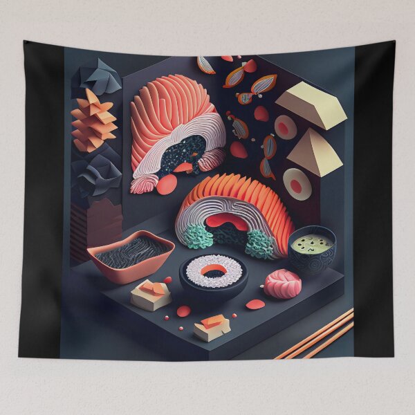 Item preview, 3D Isometric Sushi Art Modern Japanese Food Illustration designed and sold by ShadowAndSlate.