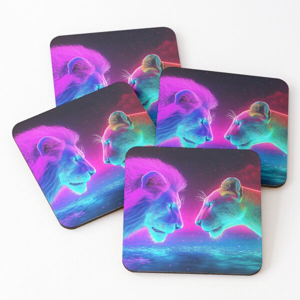Item preview, Lioness and Lion Neon Glowing art in water - Fantasy art designed and sold by TheArtistOf2022.