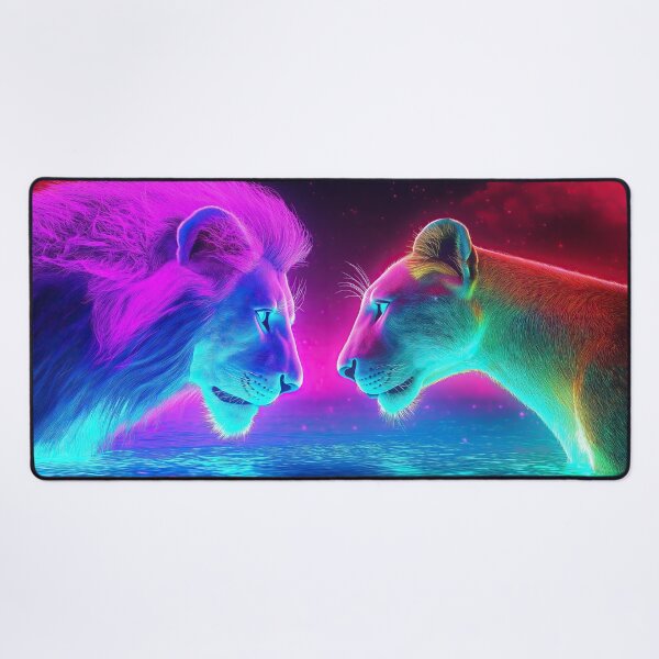 Item preview, Lioness and Lion Neon Glowing art in water - Fantasy art designed and sold by TheArtistOf2022.