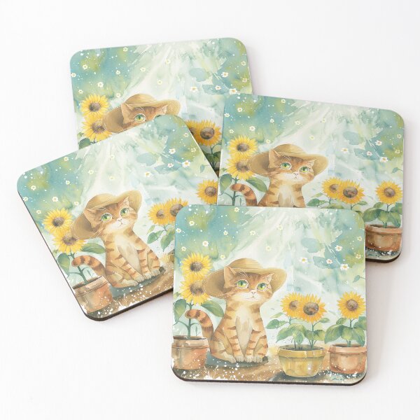 Item preview, Soft Watercolour Cat with Sunflowers designed and sold by Line-Creations.
