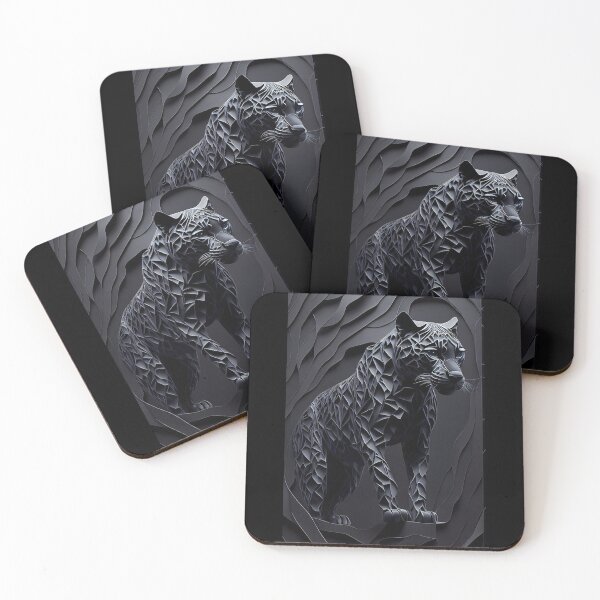 Item preview, 3D Paper Cut Panther Art Geometric Wildlife Design Black Gray designed and sold by ShadowAndSlate.