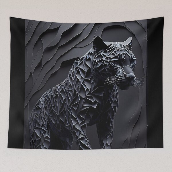 Item preview, 3D Paper Cut Panther Art Geometric Wildlife Design Black Gray designed and sold by ShadowAndSlate.