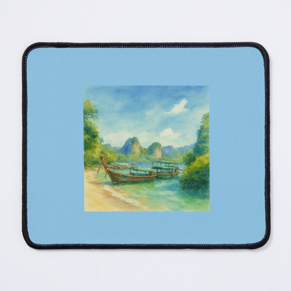Item preview, Krabi Thailand Watercolor – Longtail Boats by the Shore designed and sold by SoftEmotion.