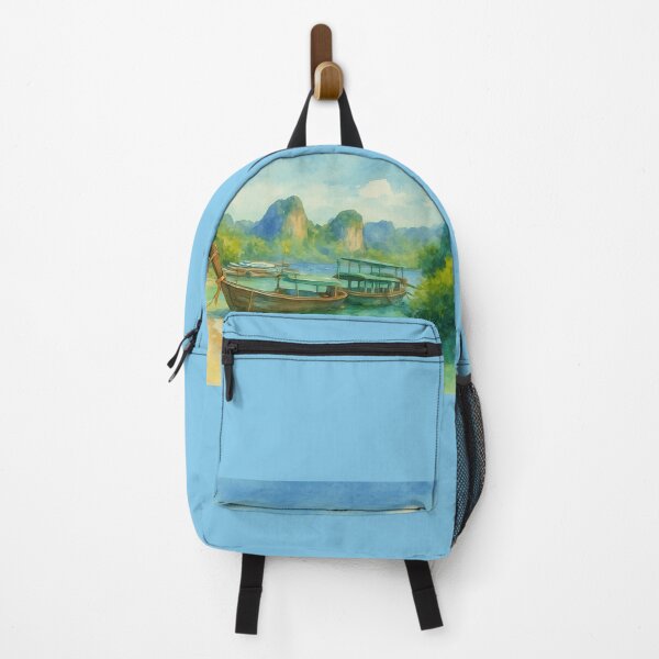 Item preview, Krabi Thailand Watercolor – Longtail Boats by the Shore designed and sold by SoftEmotion.