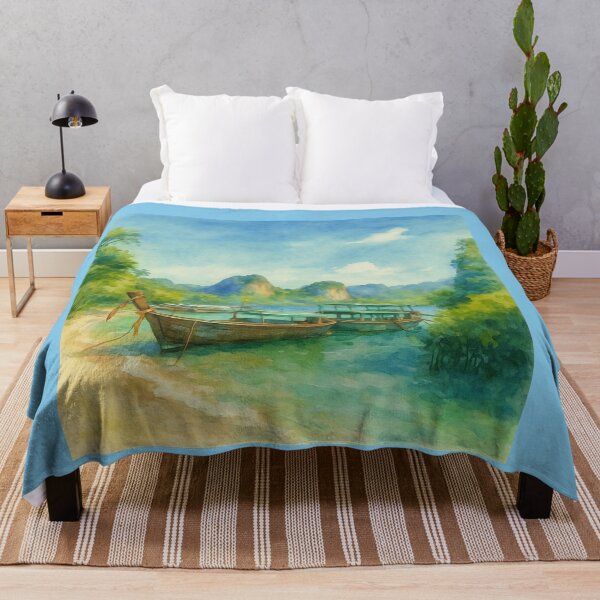 Item preview, Krabi Thailand Watercolor – Longtail Boats by the Shore designed and sold by SoftEmotion.