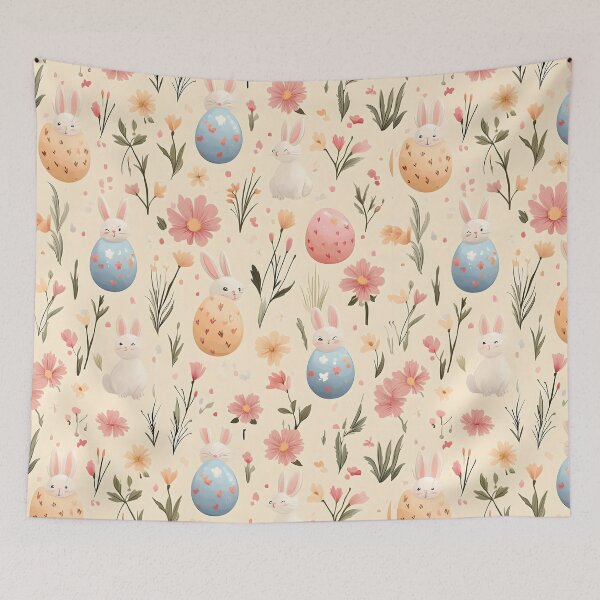 Item preview, Coquette core rabbit Easter eggs with floral prints seamless pattern  designed and sold by cocomelon168.