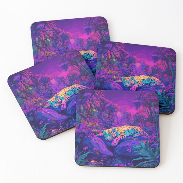 Item preview, Retro Jaguar in Colorful land - Fantasy Wildlife painting designed and sold by TheArtistOf2022.
