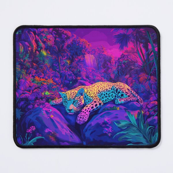 Item preview, Retro Jaguar in Colorful land - Fantasy Wildlife painting designed and sold by TheArtistOf2022.