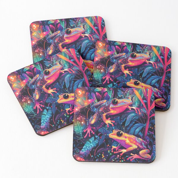 Item preview, Neon Colorful Glowing Frogs in rainforest - Nature photo designed and sold by TheArtistOf2022.