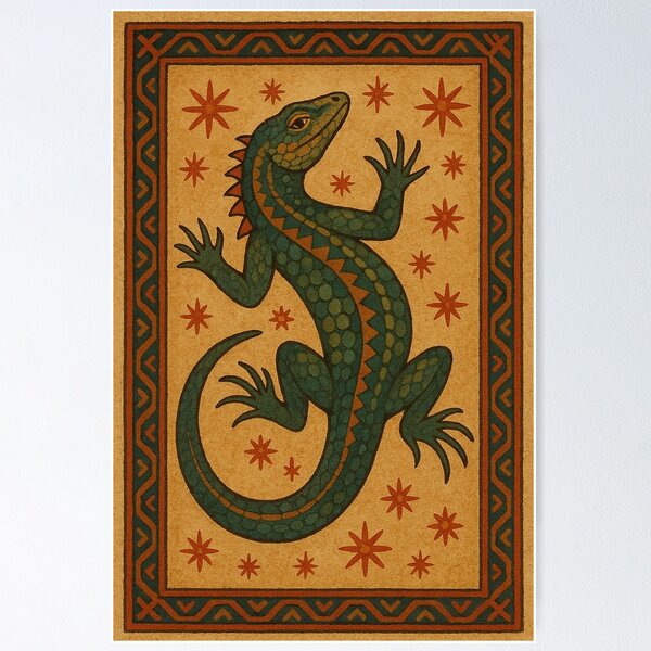 Item preview, Folk Art Lizard Illustration – Rustic Southwestern Reptile Design designed and sold by weirdfishes123.