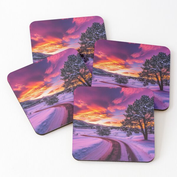 Item preview, Road in Winter snow at sunset long exposure - Landscape photography designed and sold by TheArtistOf2022.