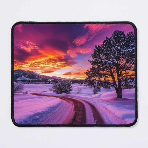 Item preview, Road in Winter snow at sunset long exposure - Landscape photography designed and sold by TheArtistOf2022.
