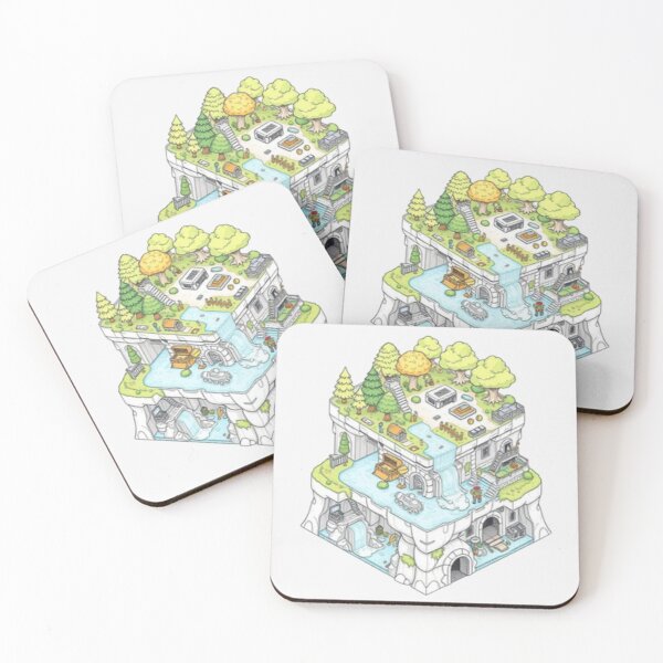 Item preview, isometric fantasy dungeons castle waterfall scene designed and sold by Iuqiune.