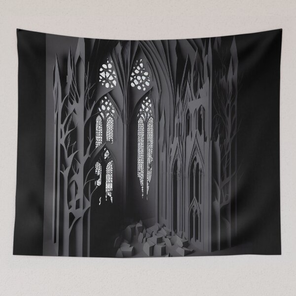 Item preview, Gothic Cathedral Ruins – Dark Abstract Church Interior Art designed and sold by ShadowAndSlate.