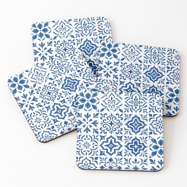 Item preview, Boho Blue Tile Motif in Watercolor Style designed and sold by station-one.