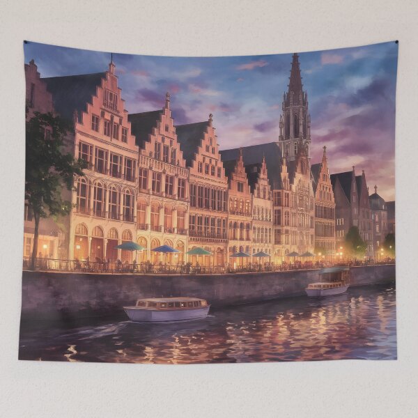 Item preview, Graslei, Ghent: Twilight Reflections on the Leie designed and sold by LSVart.