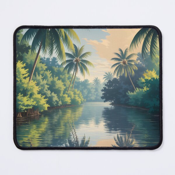 Item preview, Kerala Backwaters: Sunrise Reflections Amid Coconut Palms designed and sold by LSVart.