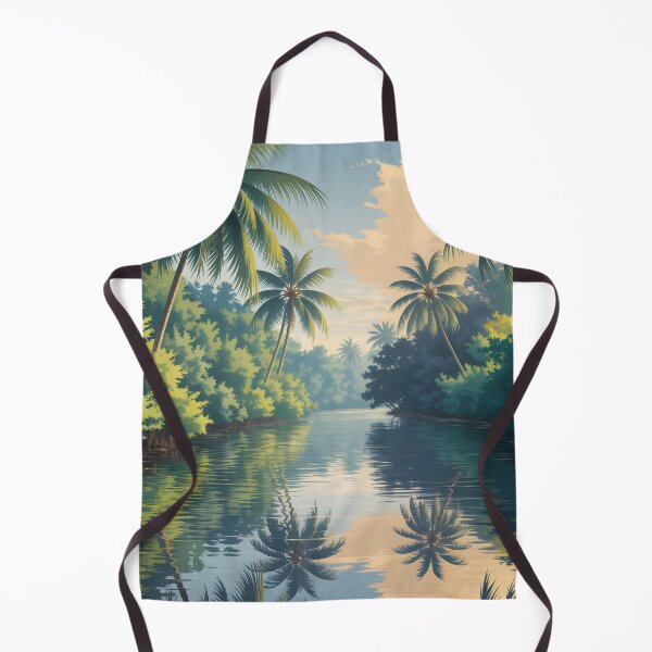 Item preview, Kerala Backwaters: Sunrise Reflections Amid Coconut Palms designed and sold by LSVart.