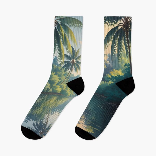 Item preview, Kerala Backwaters: Sunrise Reflections Amid Coconut Palms designed and sold by LSVart.
