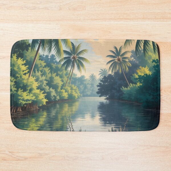 Item preview, Kerala Backwaters: Sunrise Reflections Amid Coconut Palms designed and sold by LSVart.
