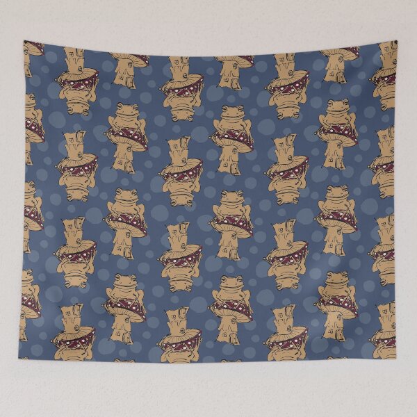 Item preview, vintage look fly agaric and frog on polka dots - beige and muted blue designed and sold by kobyakov.
