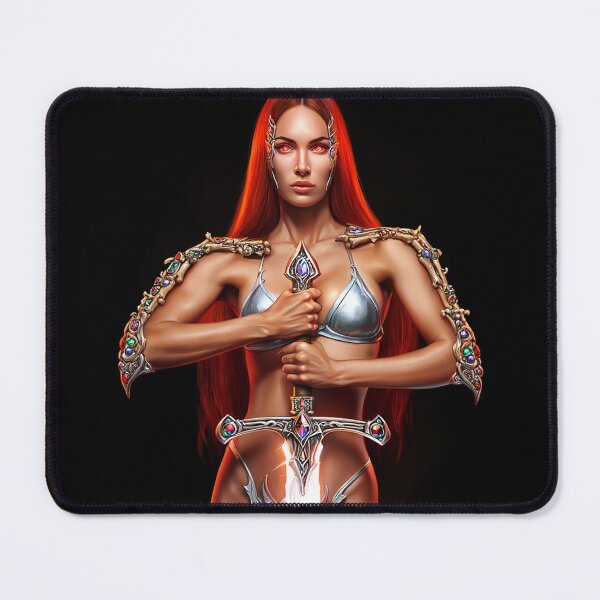 Item preview, Red Haired warrior woman fantasy art designed and sold by Vintage Designs +.