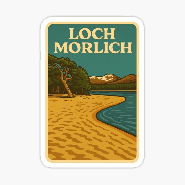 Item preview, Loch Morlich Vintage Sticker | Scottish Beach & Mountain Adventure | Cairngorms Nature Art designed and sold by Visual-Hikers.