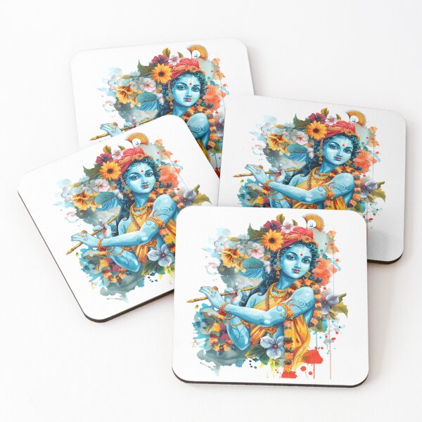 Item preview, Lord Krishna - Blue Deity with Flute and Flowers Watercolor  designed and sold by Asapusri.