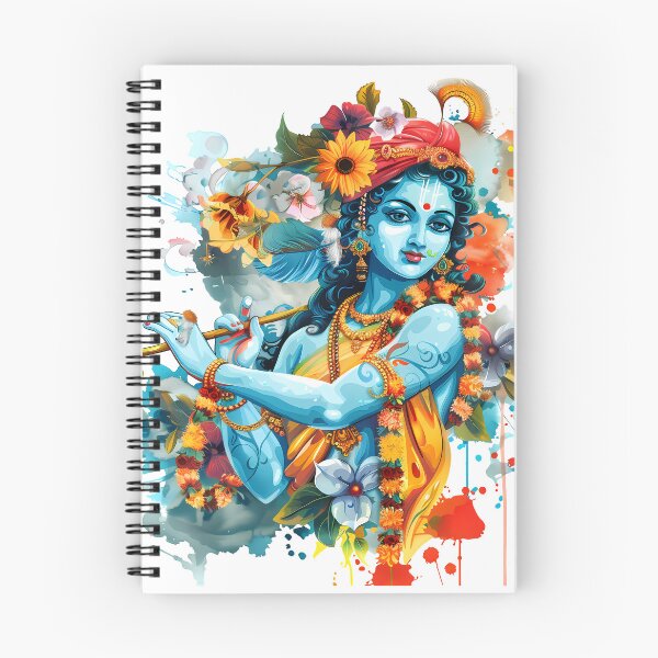 Item preview, Lord Krishna - Blue Deity with Flute and Flowers Watercolor  designed and sold by Asapusri.