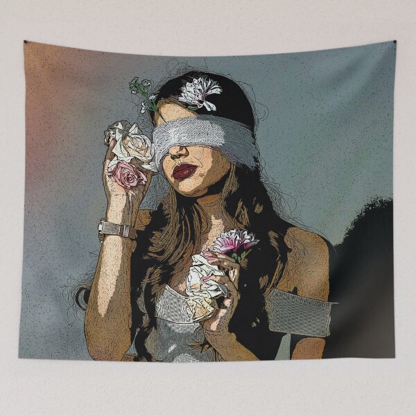 Item preview, Blindfolded girl with flowers designed and sold by Neonyx2020.
