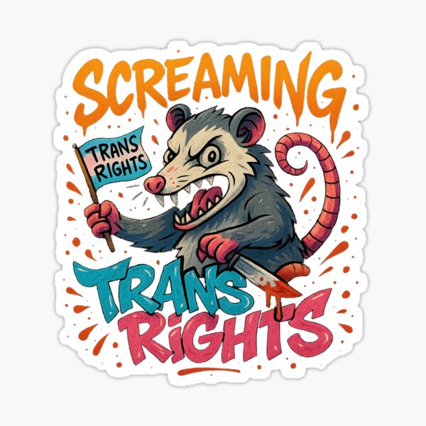 Aperçu de l'œuvre Crier pour les droits des trans – Graffiti Opossum créée et vendue par TrashCultSupply.
