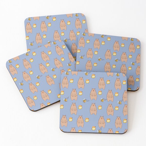 Item preview, Pattern with bears, honey jars and bees on a blue background designed and sold by Martapp.