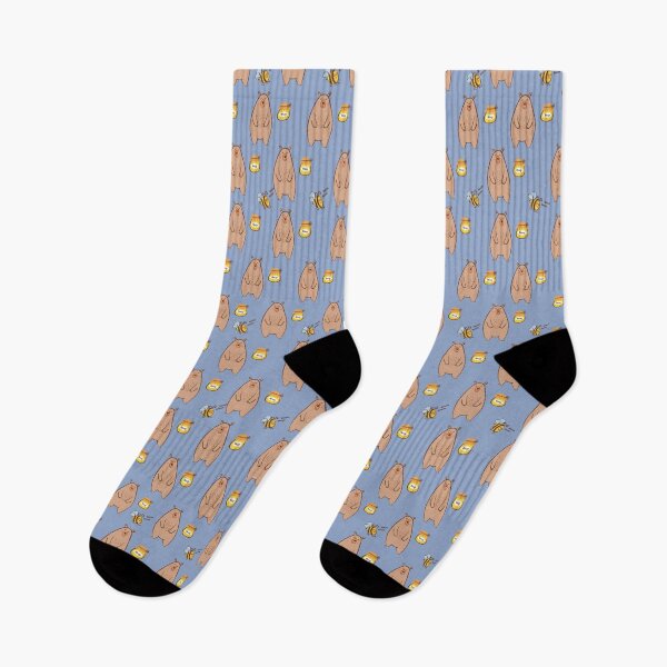Item preview, Pattern with bears, honey jars and bees on a blue background designed and sold by Martapp.