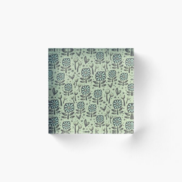 Item preview, Quirky Woodblock Flower Print in Green designed and sold by justinebicknell.