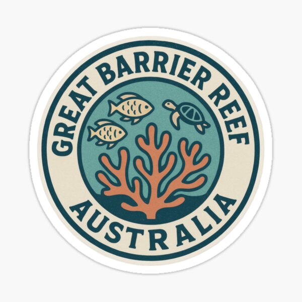 Item preview, Great Barrier Reef Australia Sticker – Vintage Retro Ocean Design with Corals, Fish & Turtle designed and sold by pod24.