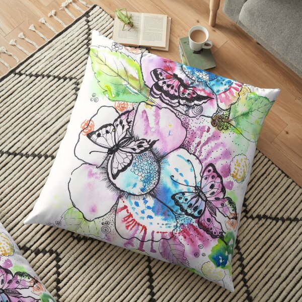 Flowers and butterflies Floor Pillow