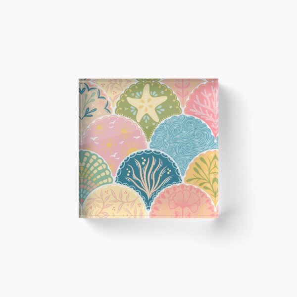 Under the Sea Shells – Colorful Ocean-Inspired Scallop Pattern Acrylic Block