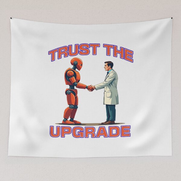 Item preview, Handshake with the Future – Retro Sci-Fi Robot and Scientist Art designed and sold by Fragy72.
