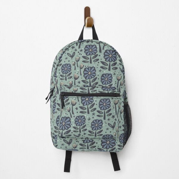 Item preview, Quirky Woodblock Flower Print in Teal and Blue designed and sold by justinebicknell.