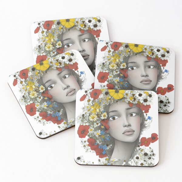 Item preview, Portrait Of Serene Woman Adorned With Vibrant Crown Of Wildflowers designed and sold by CarrollGene.