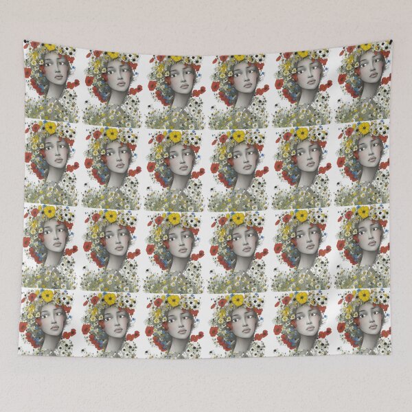 Item preview, Portrait Of Serene Woman Adorned With Vibrant Crown Of Wildflowers designed and sold by CarrollGene.