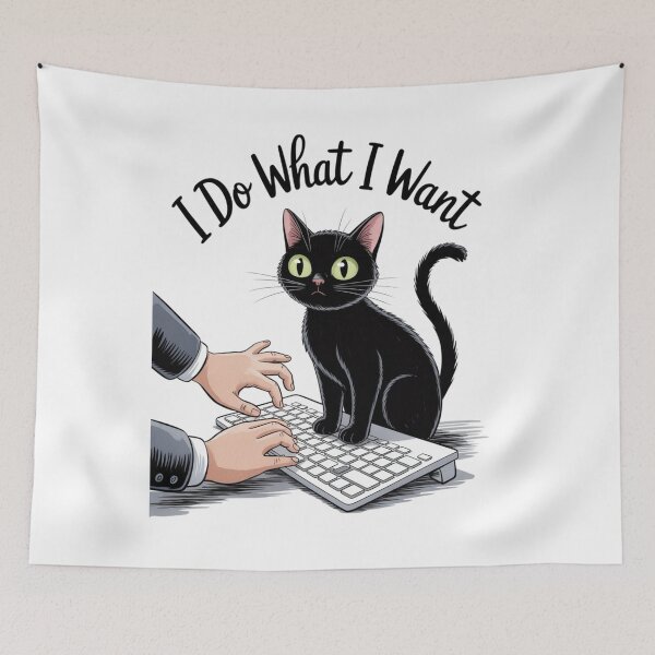 Item preview, I Do What I Want – Black Cat on Keyboard Doodle designed and sold by jubileejungle.