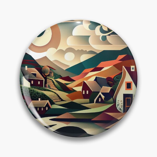 Item preview, Cubist Dreamscape: Abstract Village & Mountain Landscape designed and sold by ShadowAndSlate.