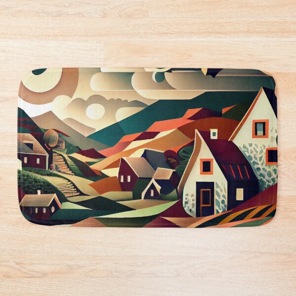 Item preview, Cubist Dreamscape: Abstract Village & Mountain Landscape designed and sold by ShadowAndSlate.