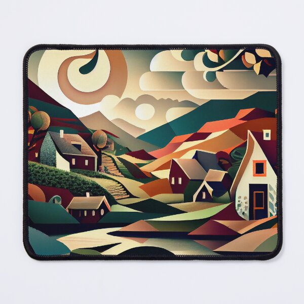 Item preview, Cubist Dreamscape: Abstract Village & Mountain Landscape designed and sold by ShadowAndSlate.