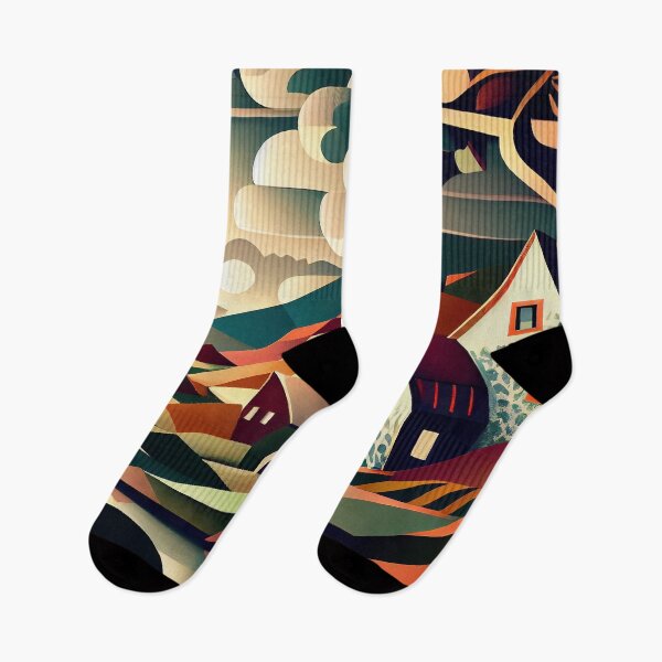 Item preview, Cubist Dreamscape: Abstract Village & Mountain Landscape designed and sold by ShadowAndSlate.