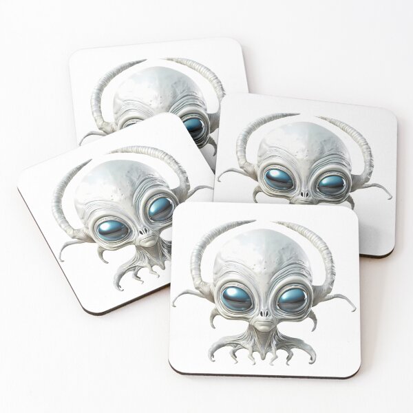 Item preview, White Alien Head with Large Blue Eyes designed and sold by ART ATTACK ZONE.