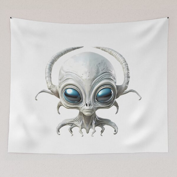 Item preview, White Alien Head with Large Blue Eyes designed and sold by ART ATTACK ZONE.