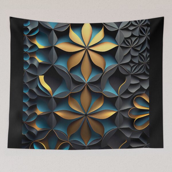 Item preview, Golden Petals Arabesque: 3D Floral Pattern designed and sold by ShadowAndSlate.